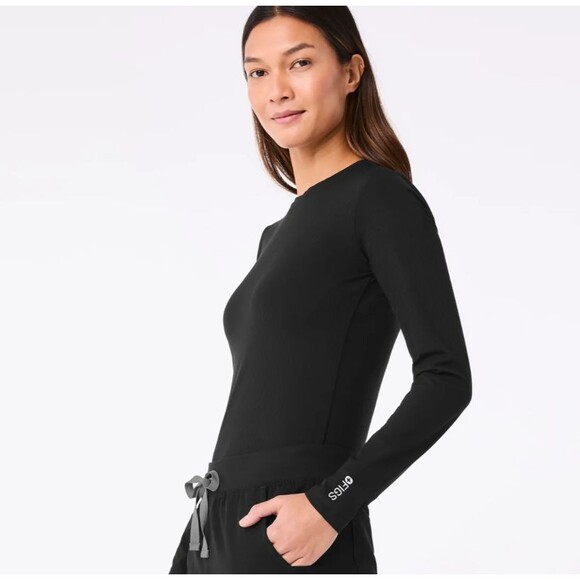 Figs Ribbed Longsleeve Underscrub Shirt Womens Black Size Large - Picture 1 of 13